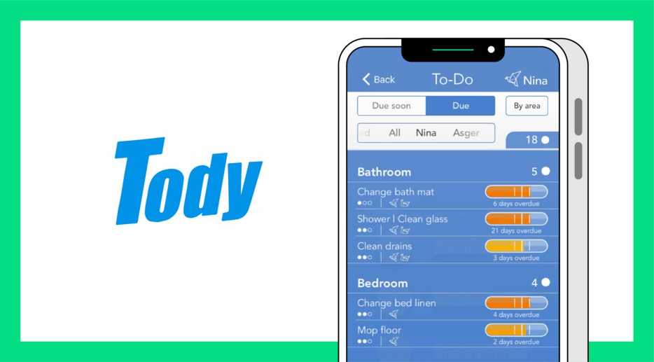 Image of a phone with the Tody app on the screen surrounded by a green border