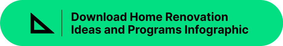 Green download button with a ruler on the left side that reads "download home renovation ideas and programs infographic"